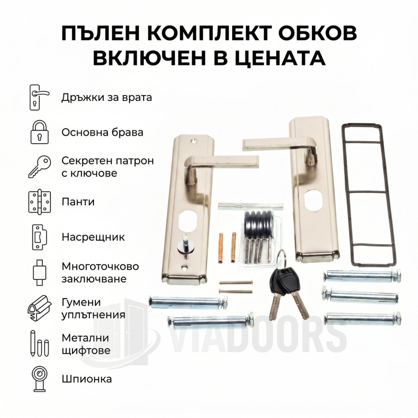 Бюджетна блиндирана входна врата с дървесен декор – 5-точково заключване
