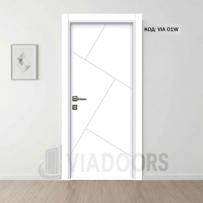 Интериорна врата MDF бяла 70x201 см – модерен компактен модел, пълен комплект