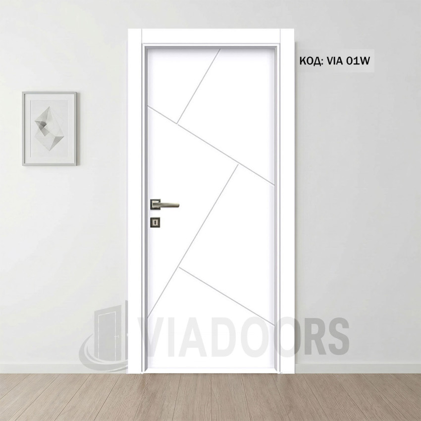Интериорна врата MDF бяла 80x201 см – боядисан модел с лаково покритие, пълен комплект
