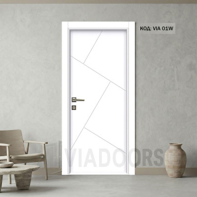 Интериорна врата MDF бяла 70x201 см – модерен компактен модел, пълен комплект