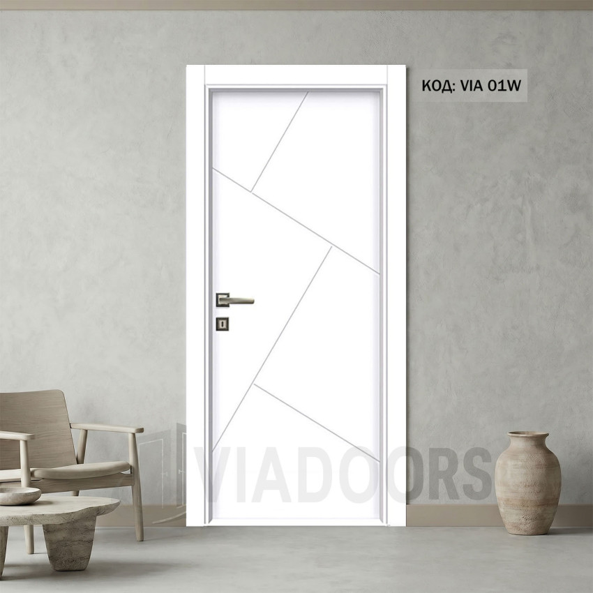 Интериорна врата MDF бяла 80x201 см – боядисан модел с лаково покритие, пълен комплект