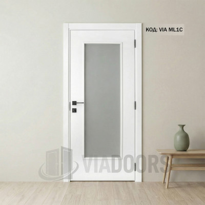 Интериорна врата MDF бяла меламин със стъкло 90x201 см – пълен комплект