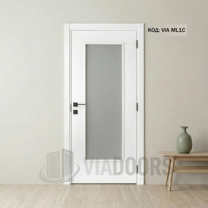 Интериорна врата MDF бяла меламин със стъкло 90x201 см – пълен комплект