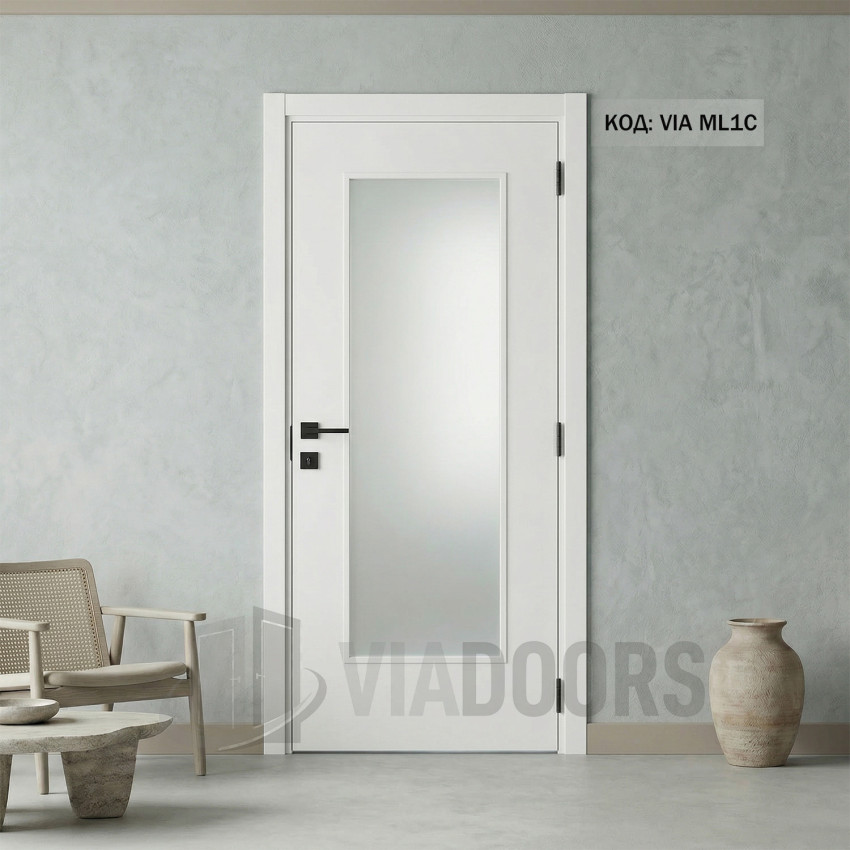 Интериорна врата MDF бяла меламин със стъкло 90x201 см – пълен комплект