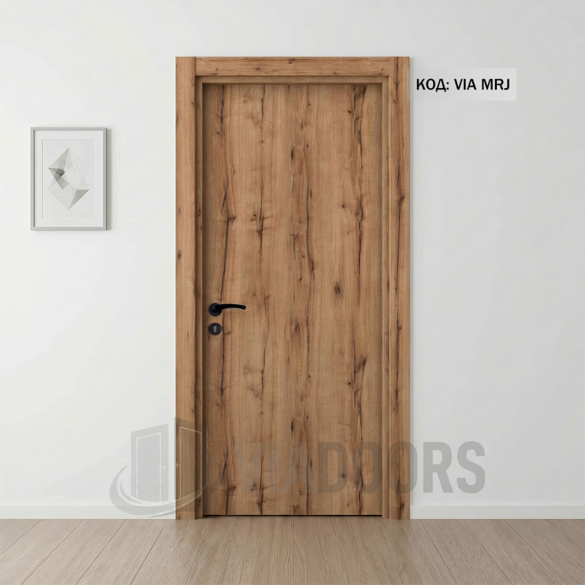 Интериорна врата MDF златен дъб антик 70x201 см – пълен комплект, компактен модел с натурална визия