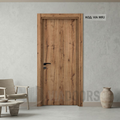 Интериорна врата MDF златен дъб антик 70x201 см – пълен комплект, компактен модел с натурална визия