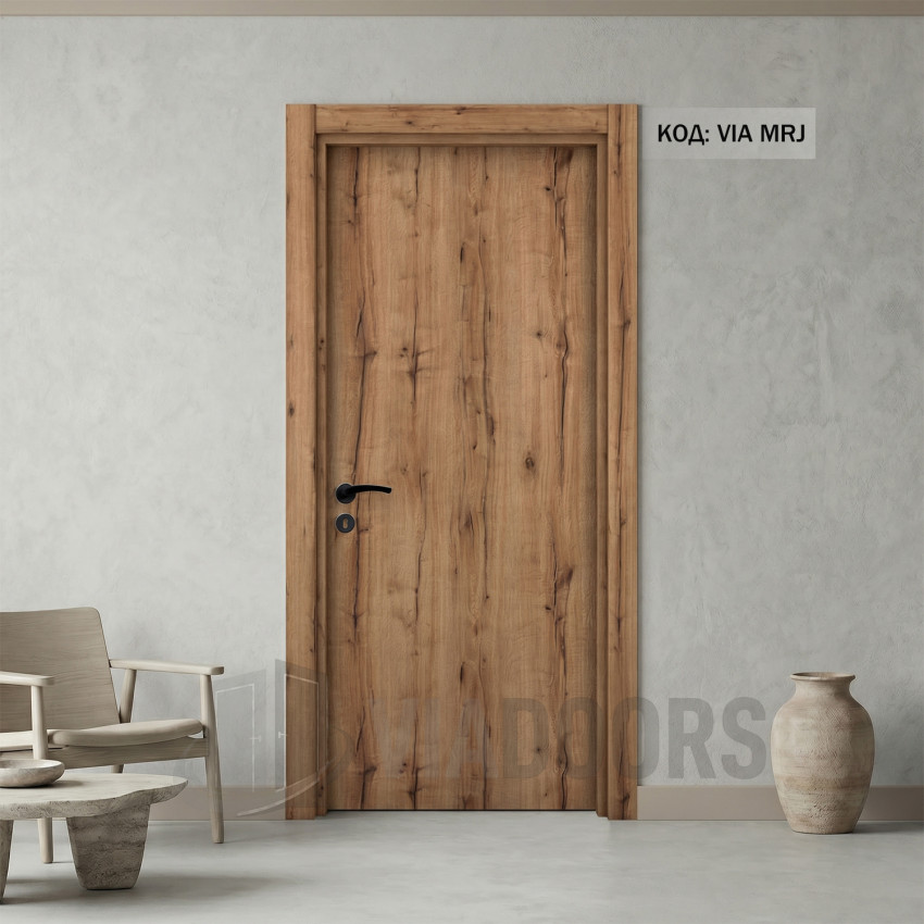 Интериорна врата MDF златен дъб антик 70x201 см – пълен комплект, компактен модел с натурална визия