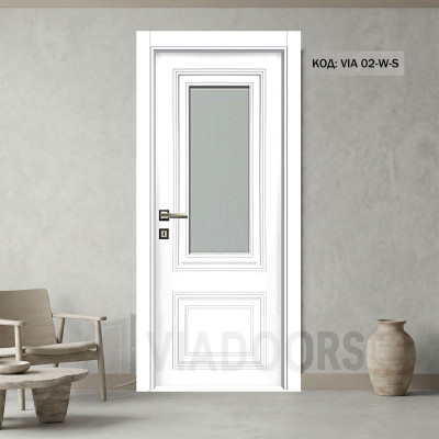 Боядисана интериорна врата MDF със стъкло бяла 90x201 см – матов класически модел, пълен комплект