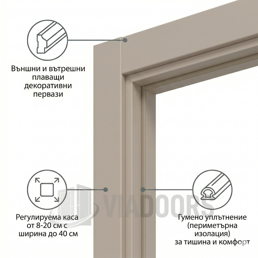 Интериорна врата MDF 12 мм със стъкло капучино мат 90x201 см – луксозен фрезован модел с включен обков