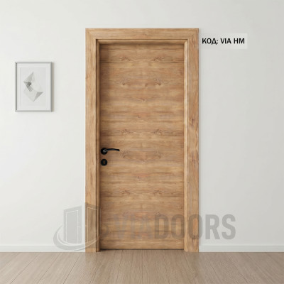 Интериорна врата MDF златен дъб 70x201 см – компактен модел, пълен комплект