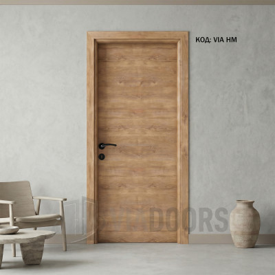 Интериорна врата MDF златен дъб 70x201 см – компактен модел, пълен комплект