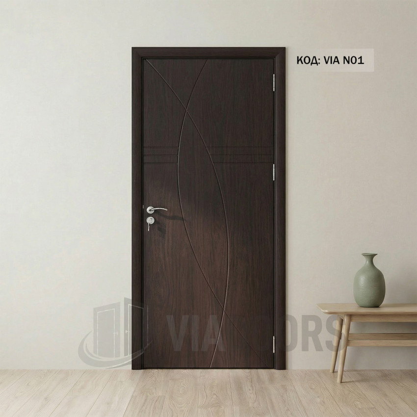 Интериорна врата MDF тъмен орех 80x201 см – стандартен размер, пълен комплект