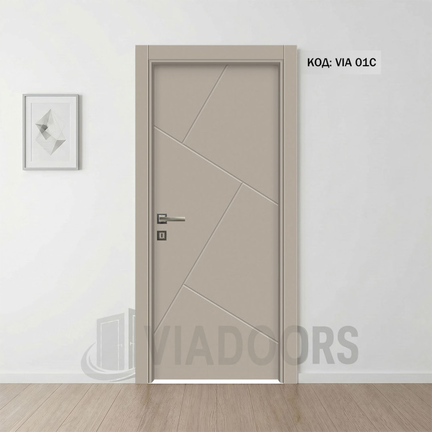 Интериорна врата MDF капучино 80x201 см – боядисан модерен дизайн, пълен комплект