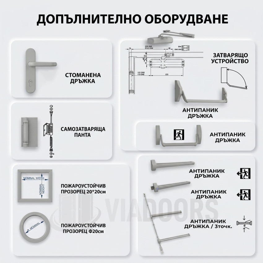 Противопожарна стоманена врата 800 х 2050 мм – Сива с европейски сертификат EI₂ 60