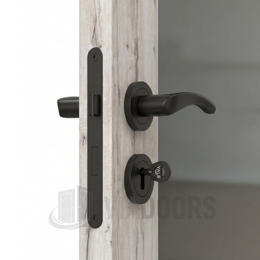 Интериорна врата MDF светъл дъб със стъкло 90x201 см – изчистен дизайн, пълен комплект