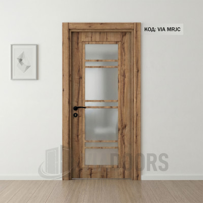 Интериорна врата MDF златен дъб антик със стъкло 90x201 см – с дървестна текстура, пълен комплект