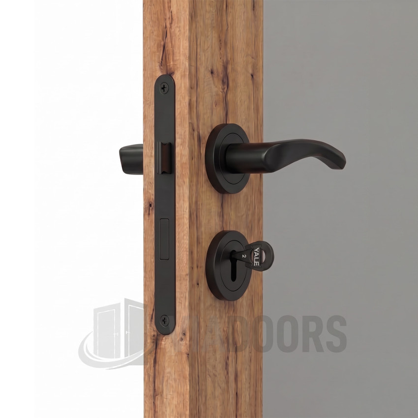 Интериорна врата MDF златен дъб антик със стъкло 90x201 см – с дървестна текстура, пълен комплект