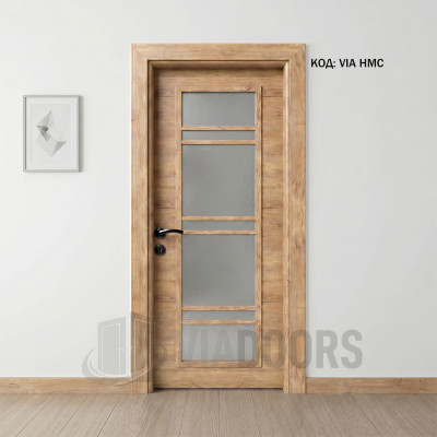 Интериорна врата MDF златен дъб със стъкло 90x201 см – за повече светлина, пълен комплект