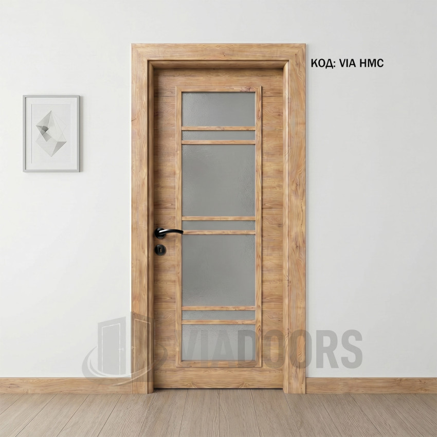 Интериорна врата MDF златен дъб със стъкло 90x201 см – за повече светлина, пълен комплект