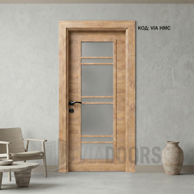 Интериорна врата MDF златен дъб със стъкло 90x201 см – за повече светлина, пълен комплект