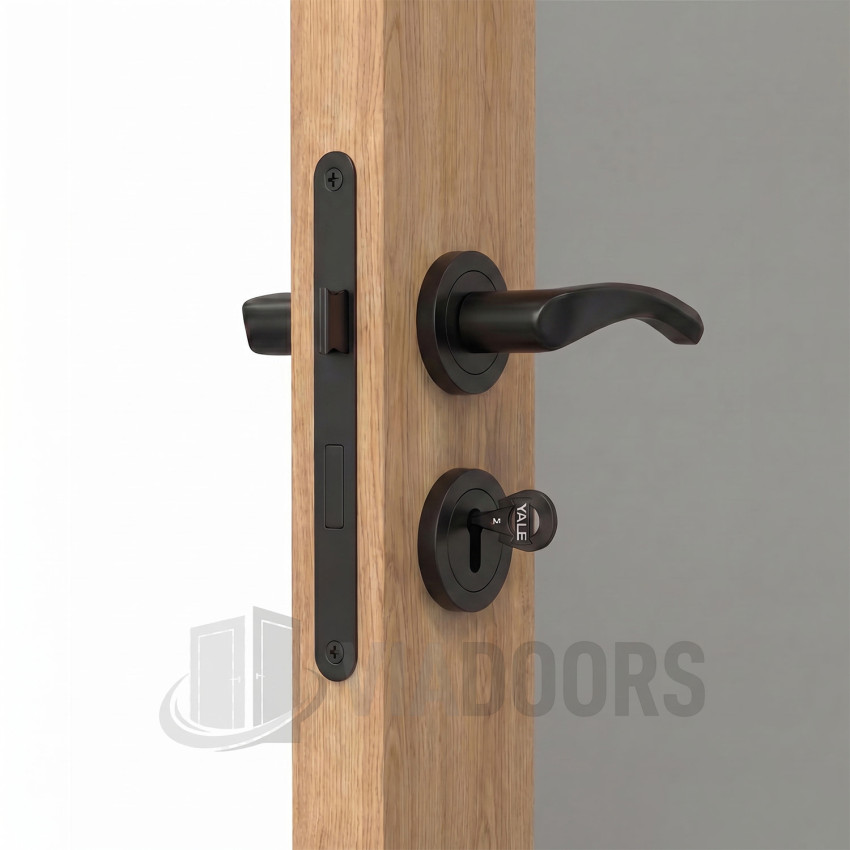 Интериорна врата MDF златен дъб със стъкло 90x201 см – за повече светлина, пълен комплект