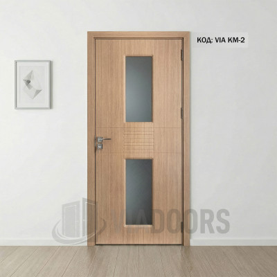 Интериорна врата MDF със стъкло златен дъб 90x201 см – топъл дизайн с естествена визия