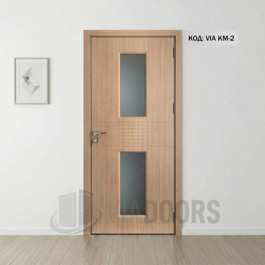Интериорна врата MDF със стъкло златен дъб 90x201 см – топъл дизайн с естествена визия