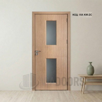 Интериорна врата MDF със стъкло златен дъб 90x201 см – топъл дизайн с естествена визия